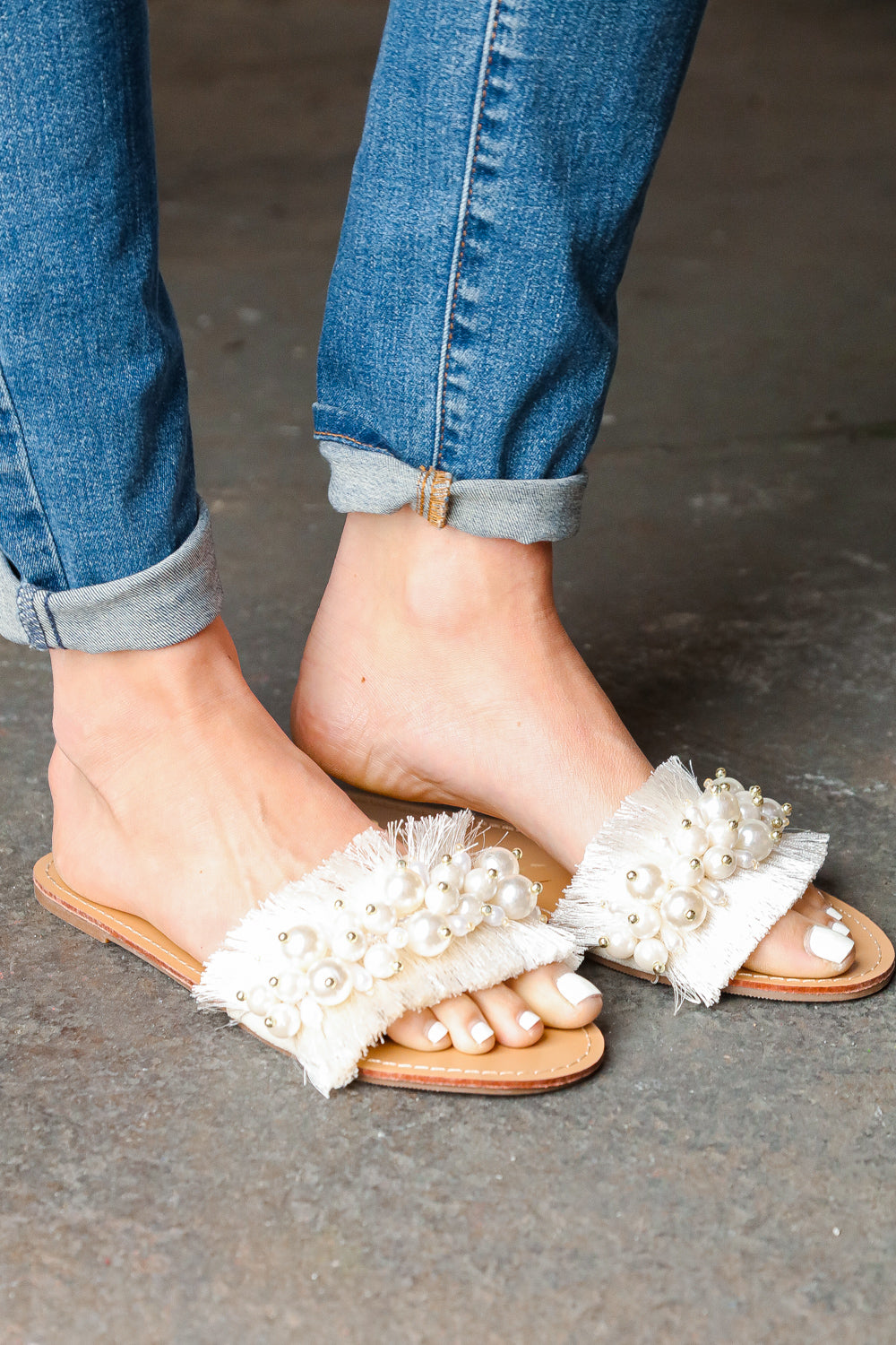 Linen Frayed & Beaded Sandals