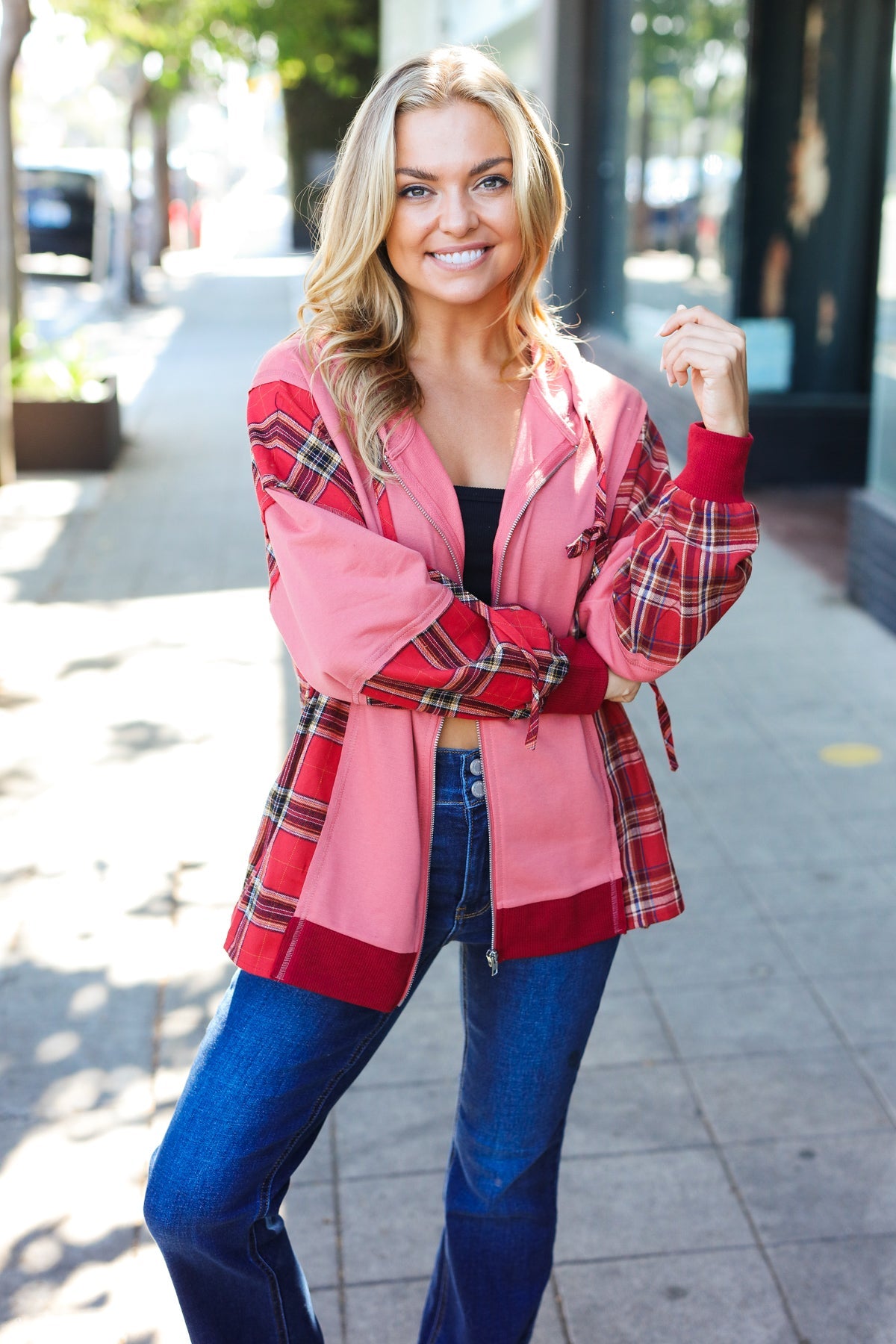 Adorable in Marsala Plaid French Terry Hoodie