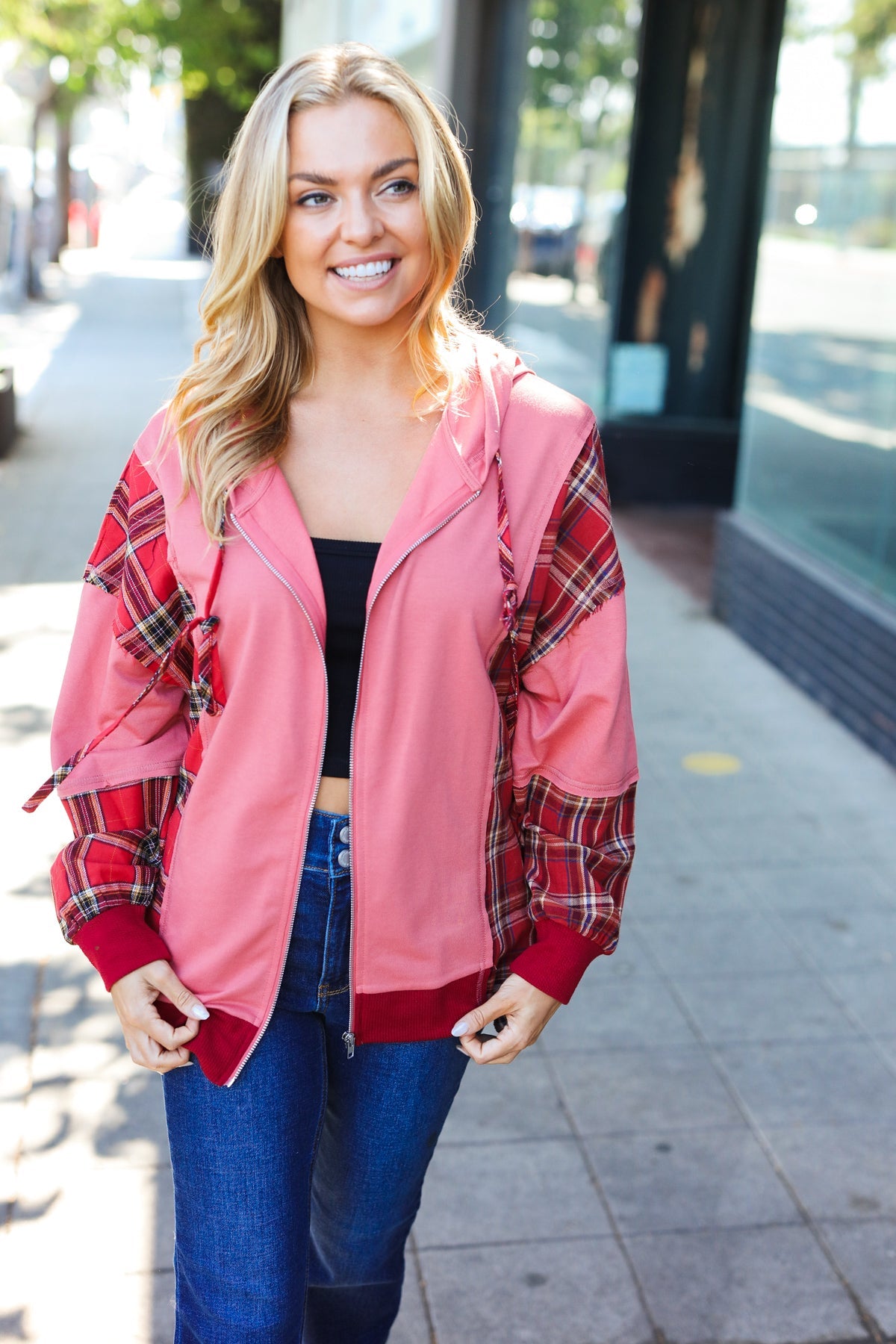 Adorable in Marsala Plaid French Terry Hoodie