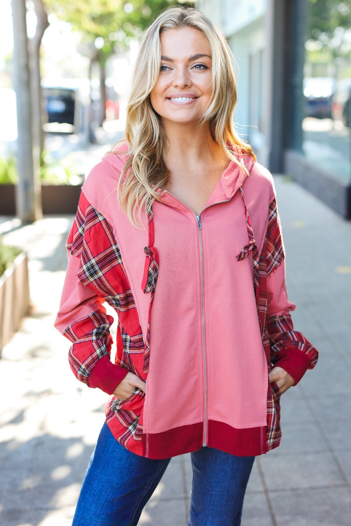 Adorable in Marsala Plaid French Terry Hoodie