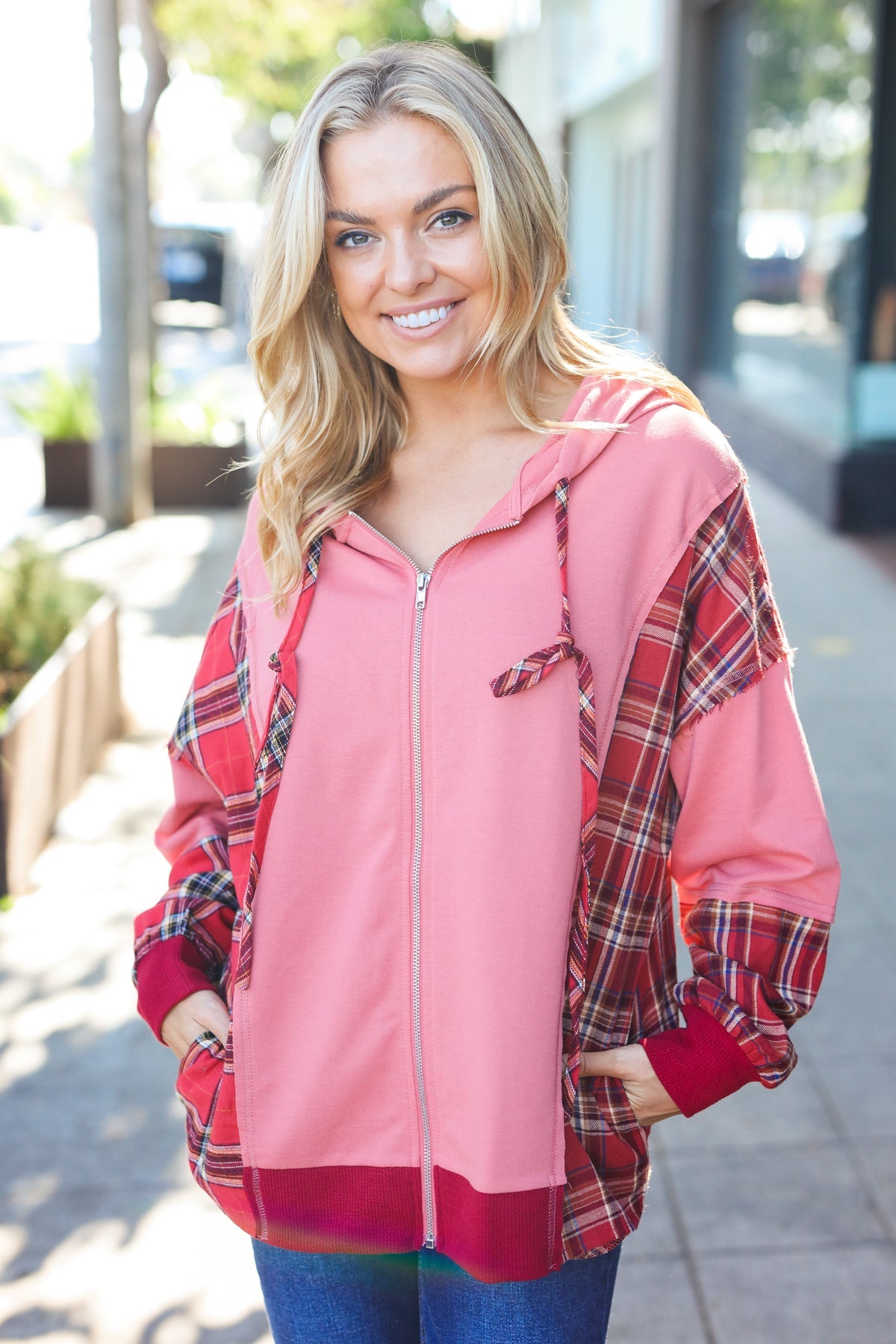 Adorable in Marsala Plaid French Terry Hoodie