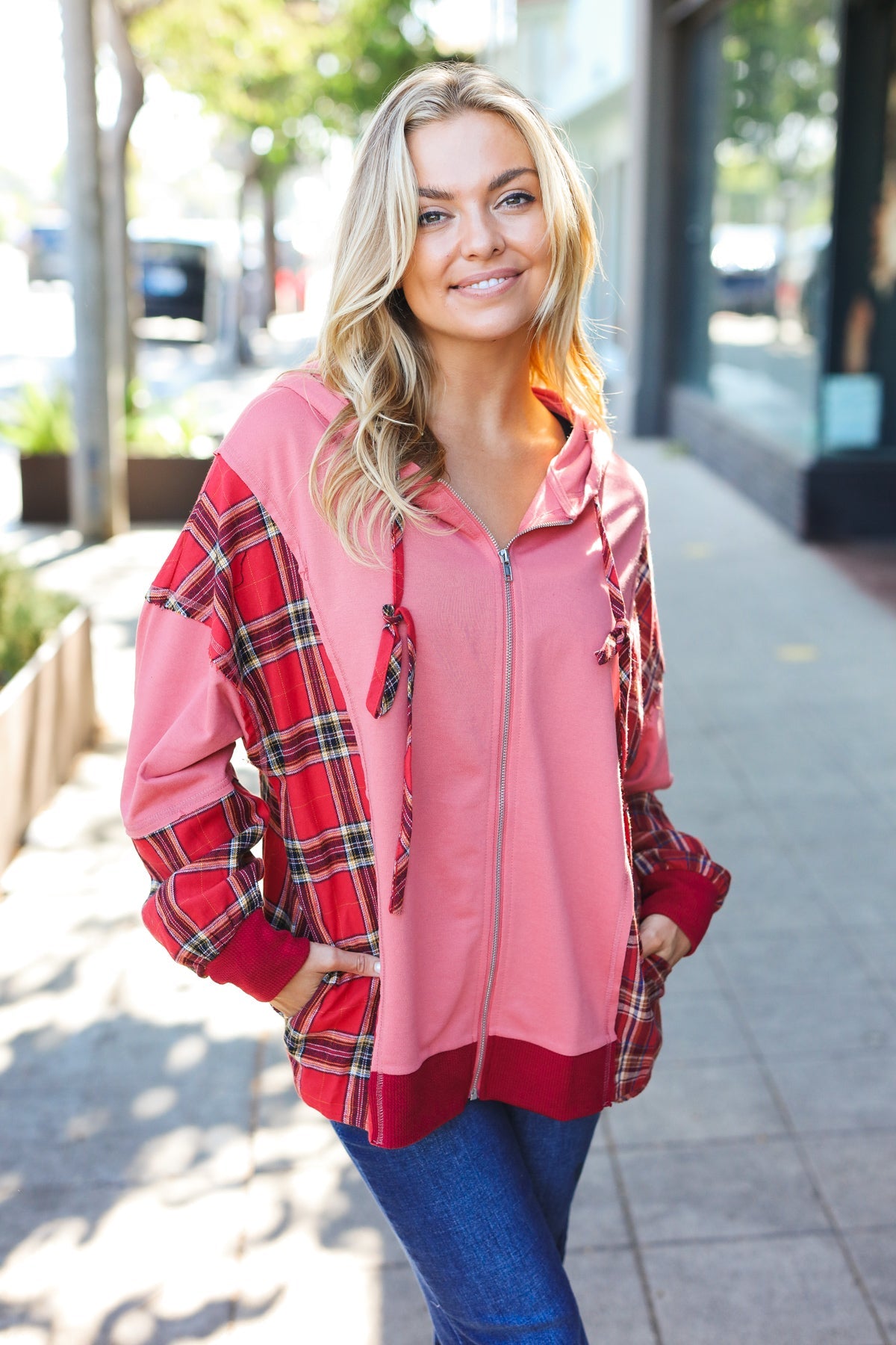 Adorable in Marsala Plaid French Terry Hoodie