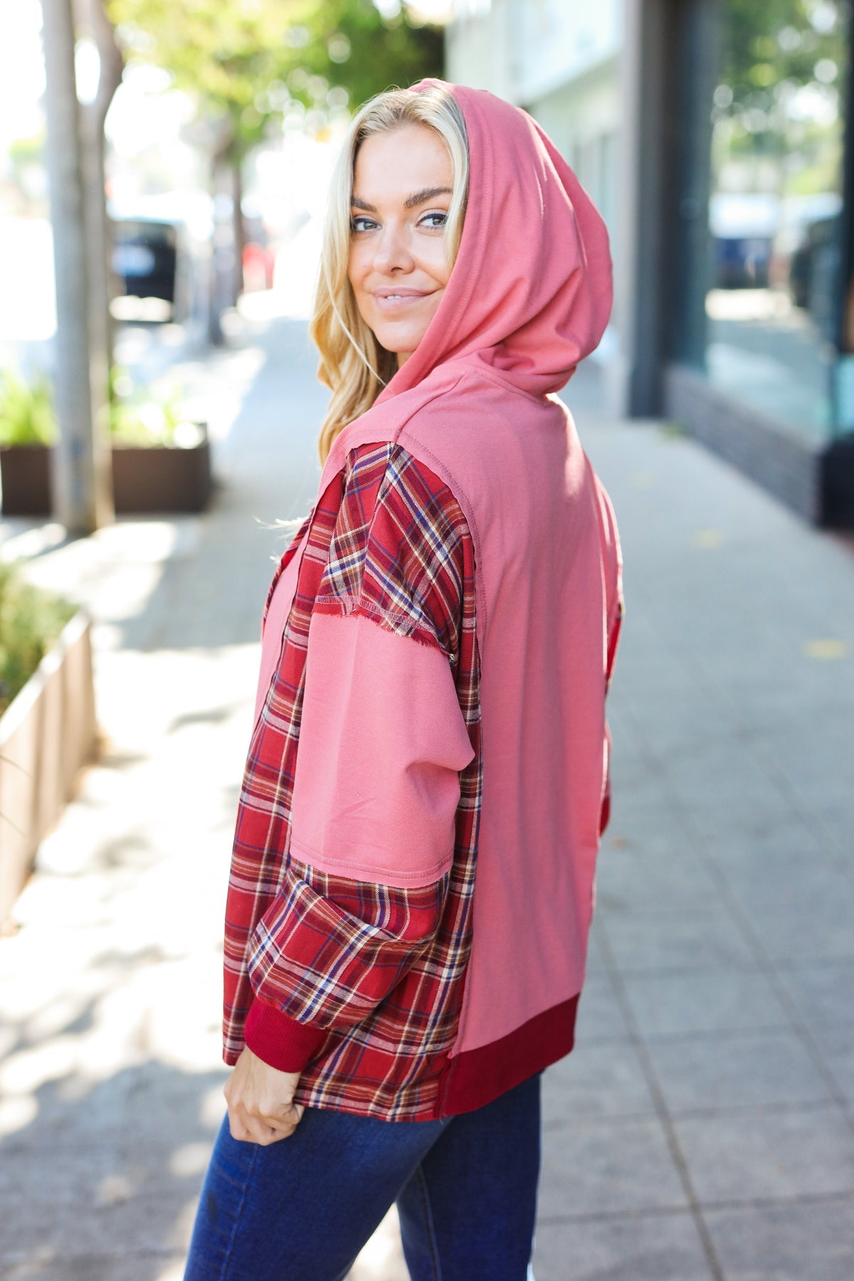 Adorable in Marsala Plaid French Terry Hoodie