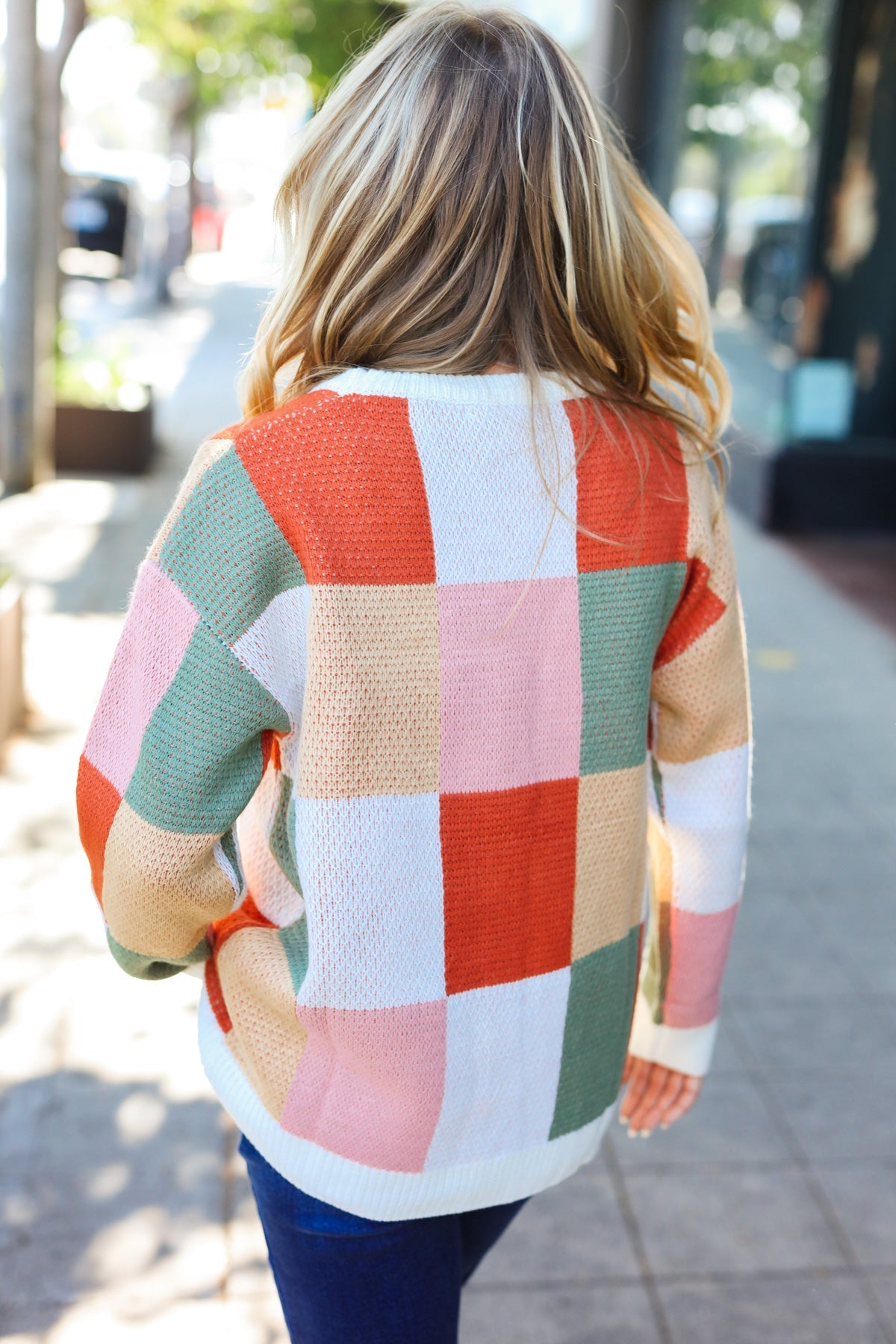 Be Bold Checkered Jacquard Knit Sweater