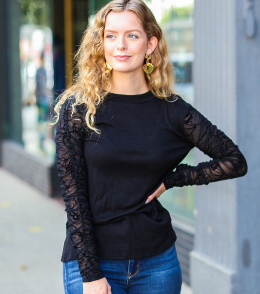 Can't Help But Love Shirred Velvet Mesh Blouse