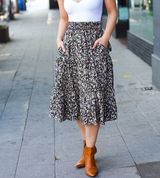 It's Your Day Ditzy Floral Smocked Waist Midi Skirt