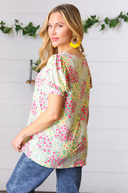 Floral Bubble Sleeve Top