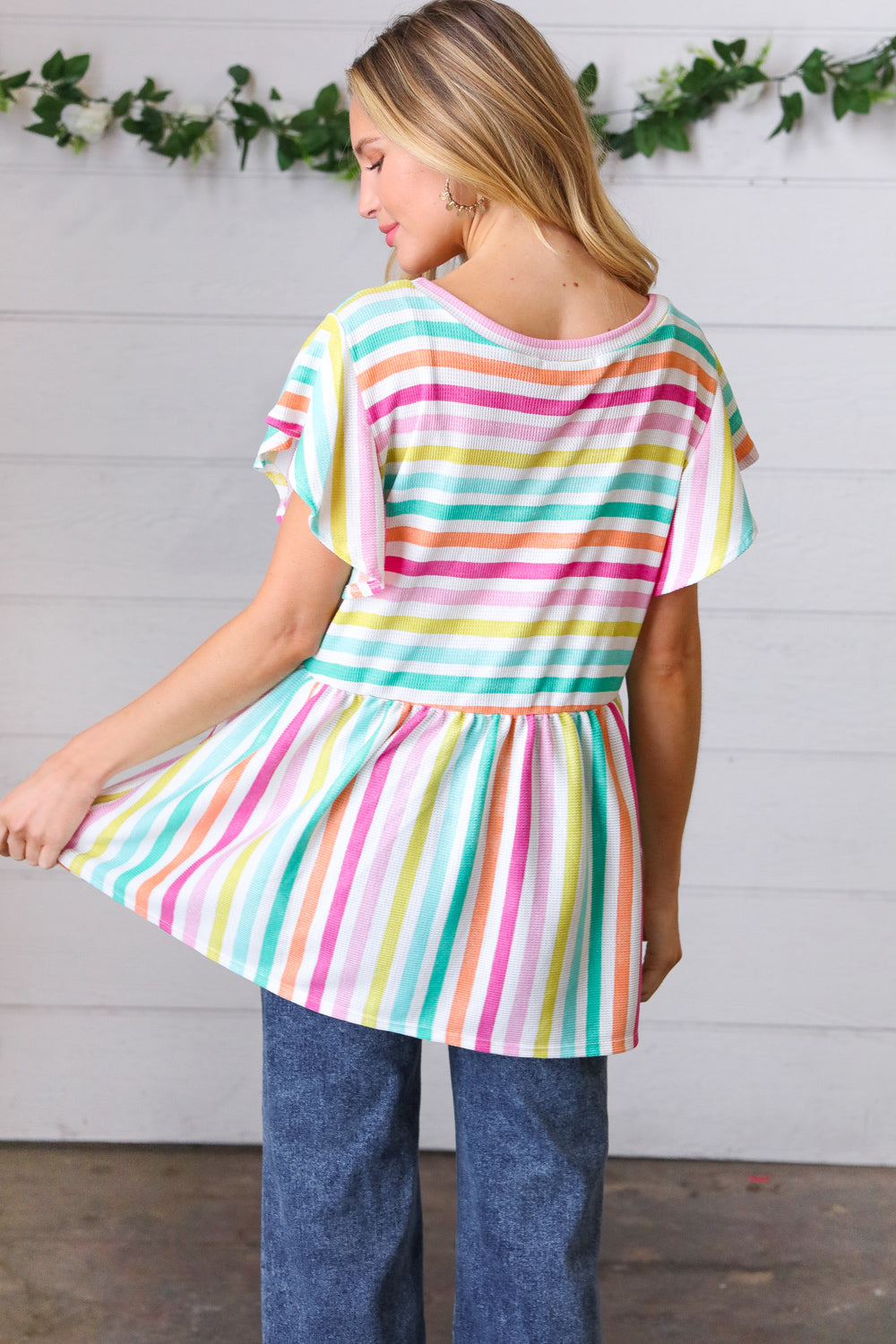 Lavender Rainbow Striped Babydoll Top