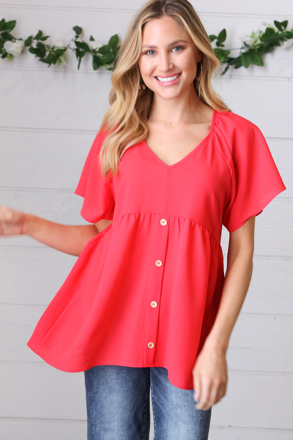 Cherry Red Babydoll Raglan Top