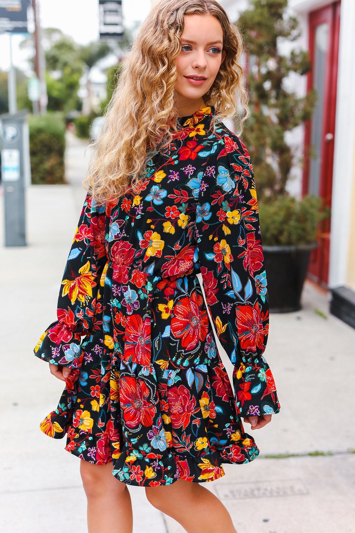 Lock Eyes Floral Sequin Dress