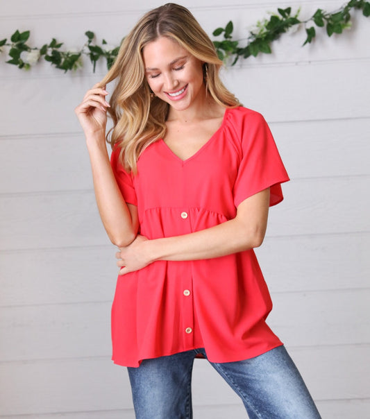 Cherry Red Babydoll Raglan Top