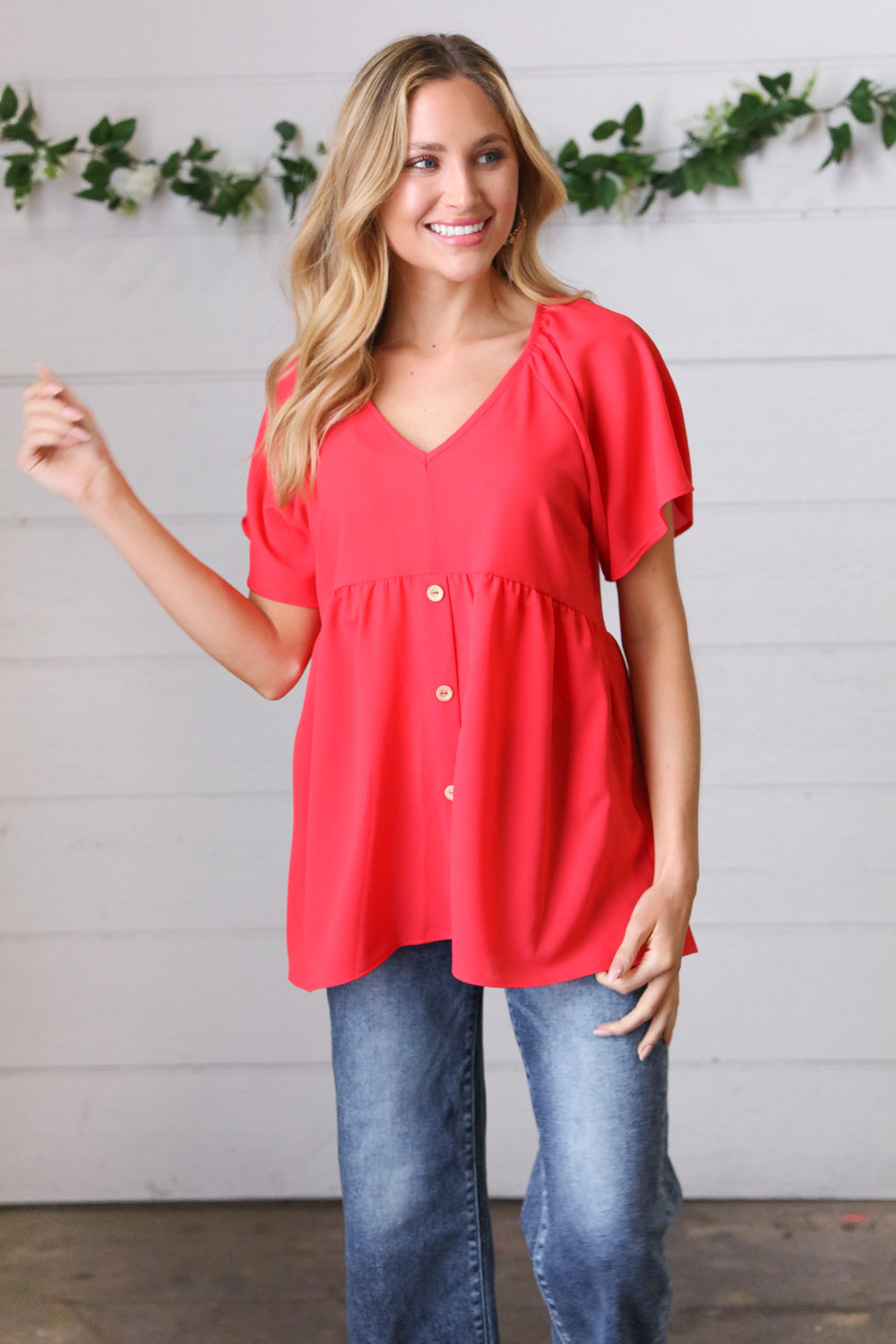 Cherry Red Babydoll Raglan Top