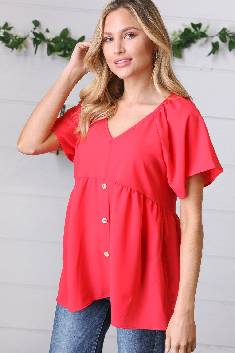 Cherry Red Babydoll Raglan Top