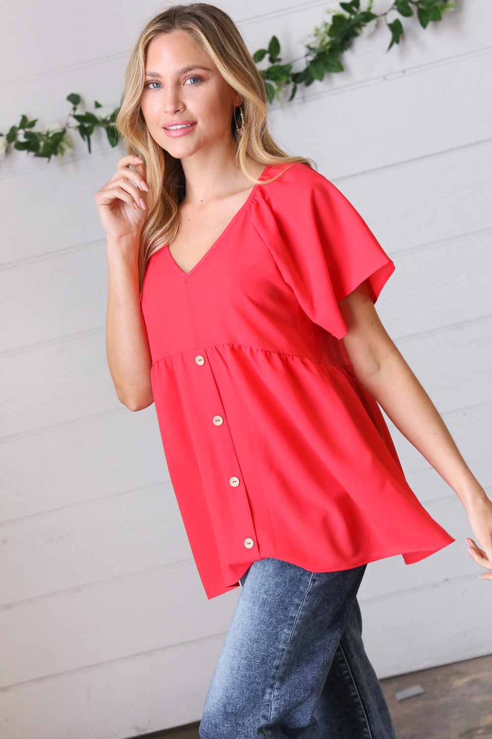 Cherry Red Babydoll Raglan Top