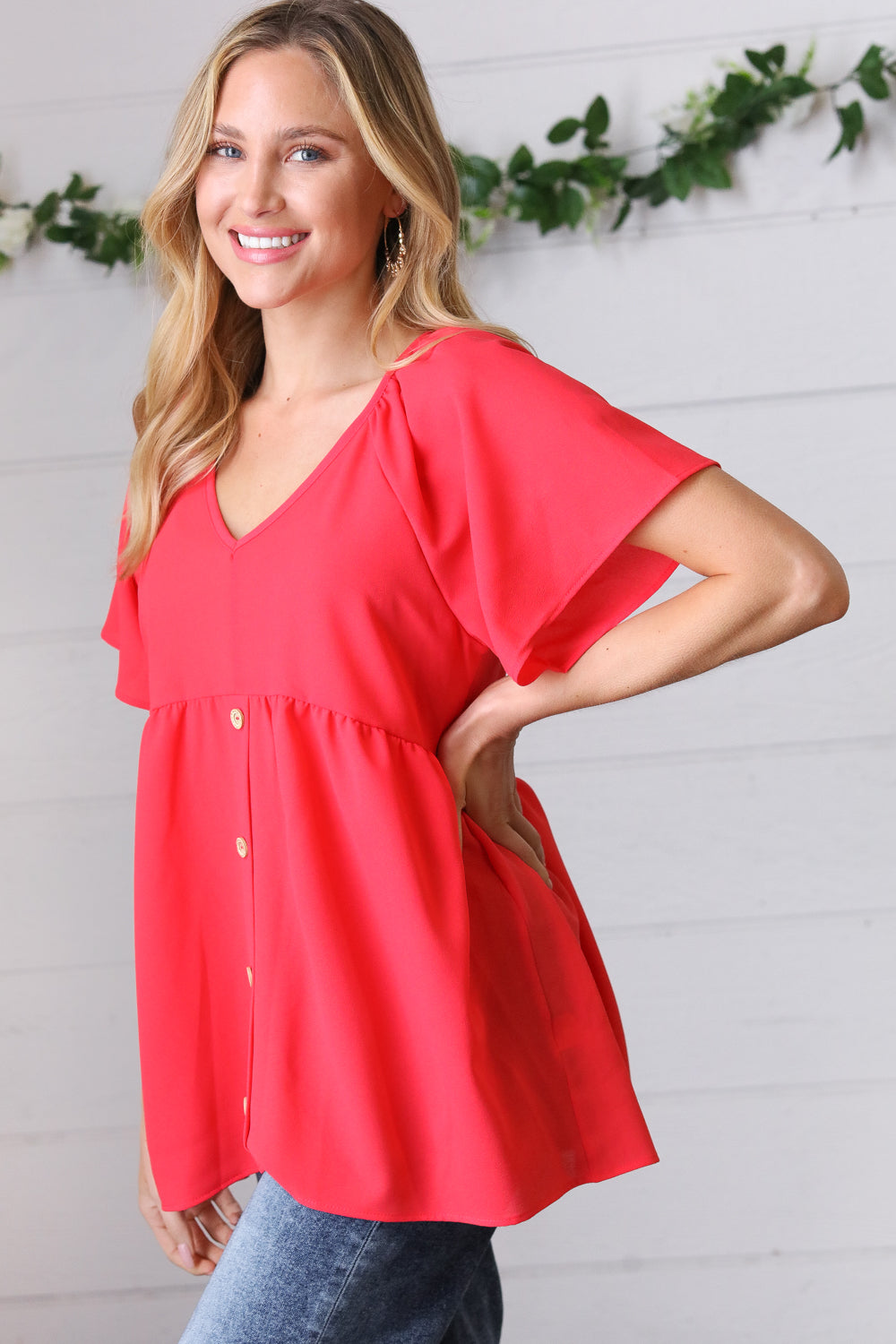 Cherry Red Babydoll Raglan Top