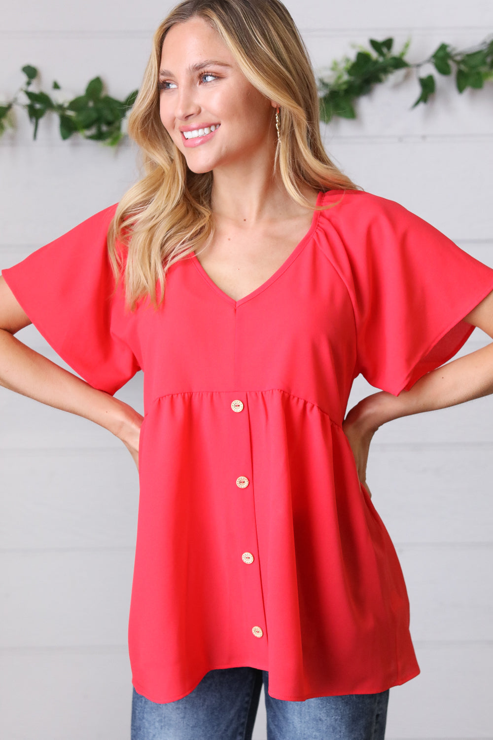 Cherry Red Babydoll Raglan Top