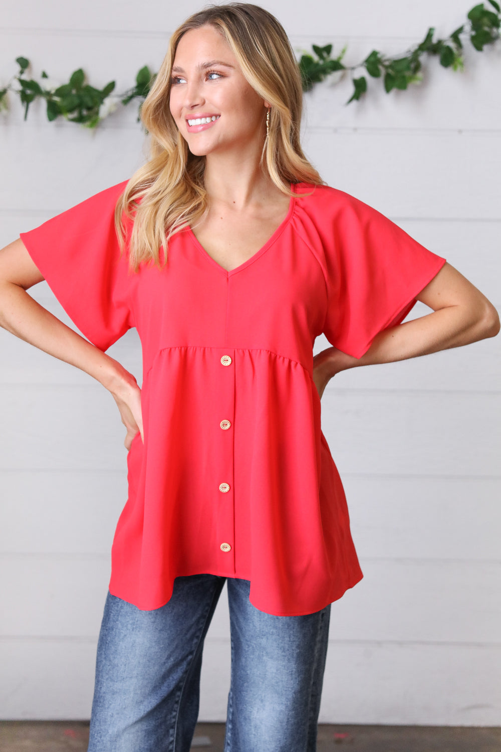 Cherry Red Babydoll Raglan Top