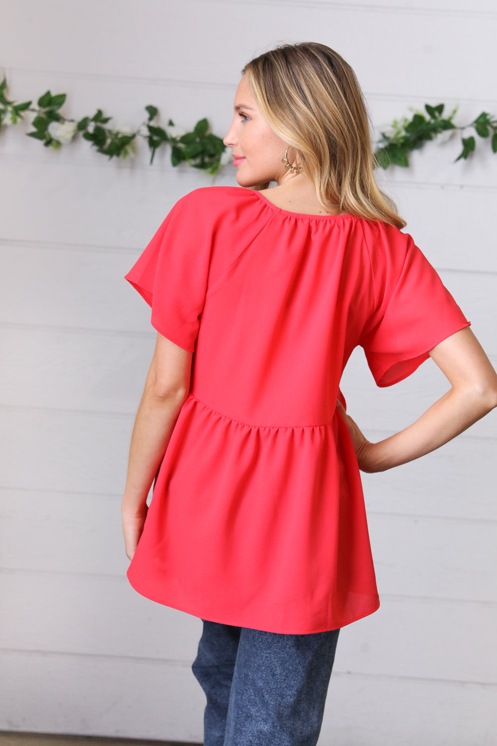 Cherry Red Babydoll Raglan Top