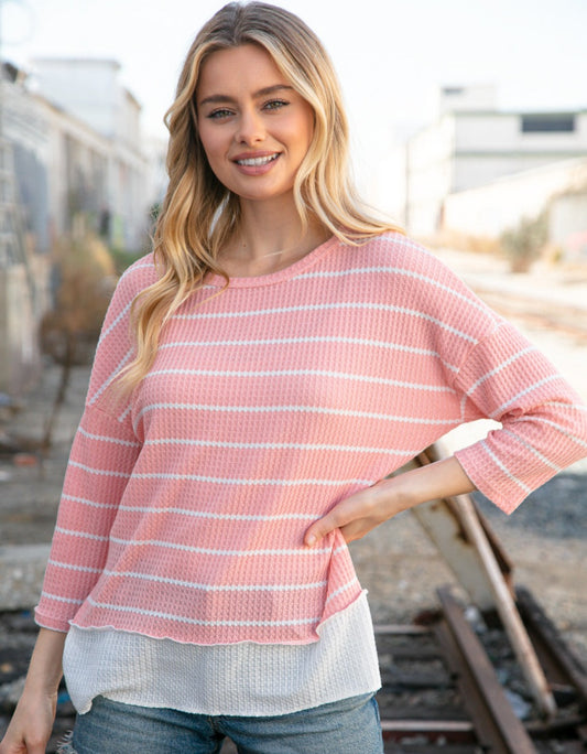 Blush Striped Waffle Top