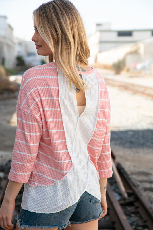 Blush Striped Waffle Top