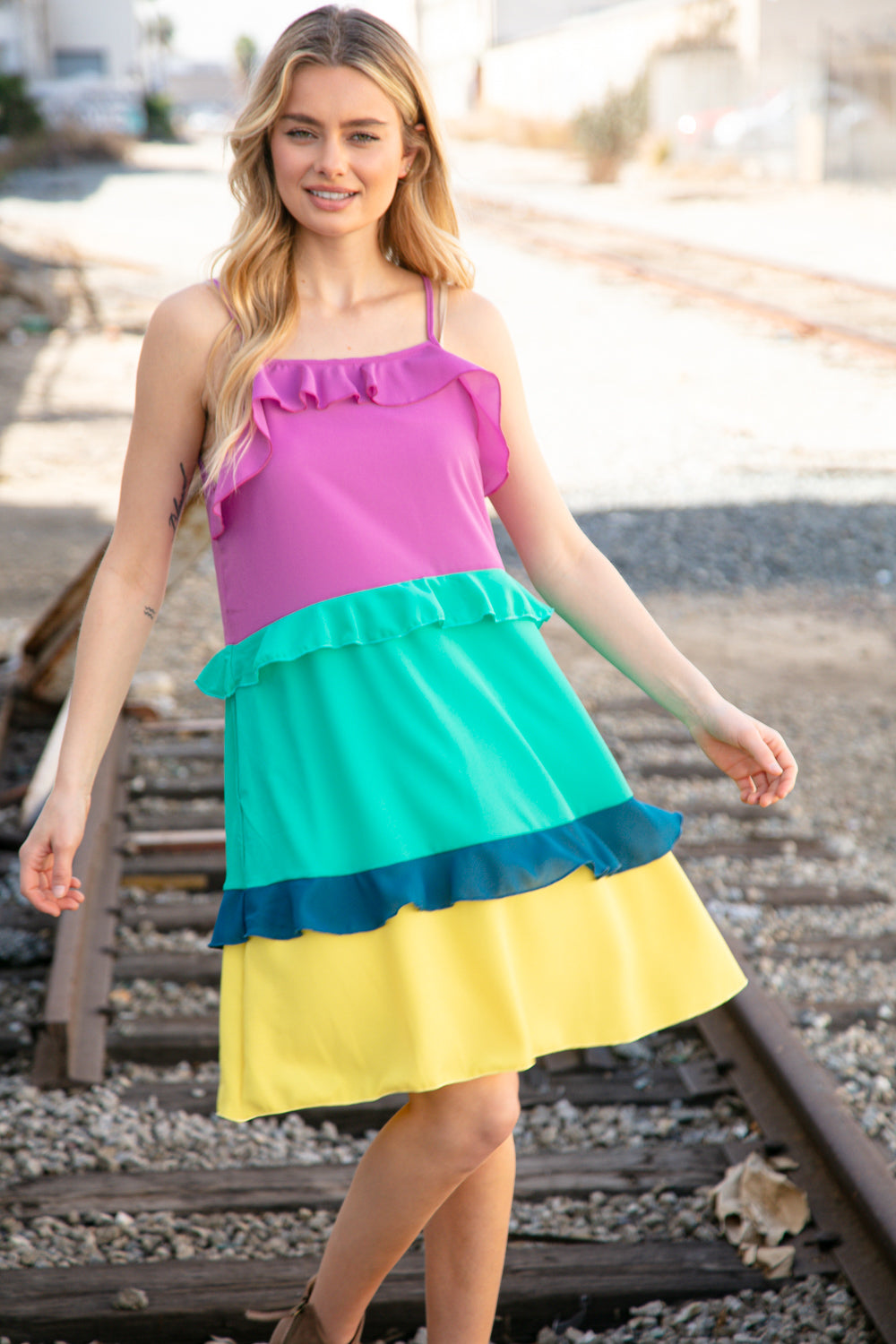 Briella Color Block Tiered Ruffle Dress