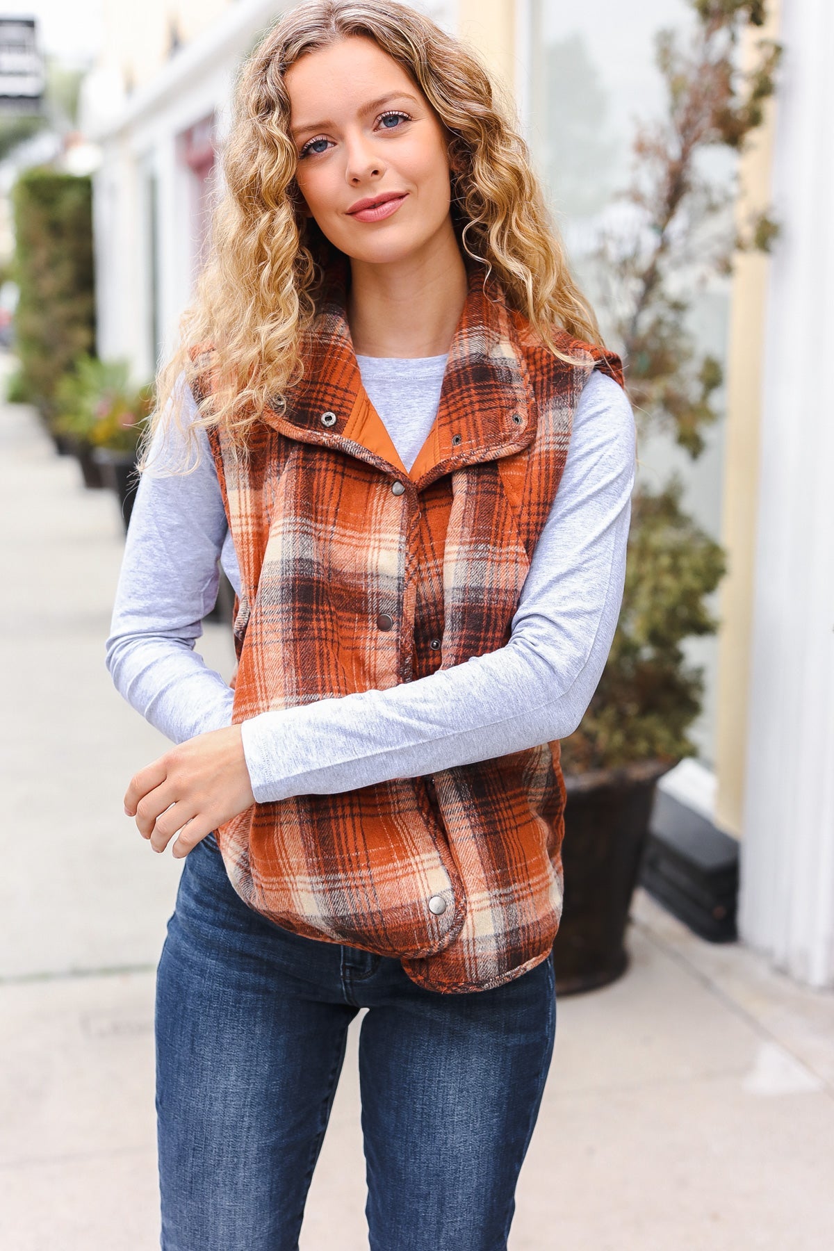 Put Together Plaid Quilted Puffer Vest