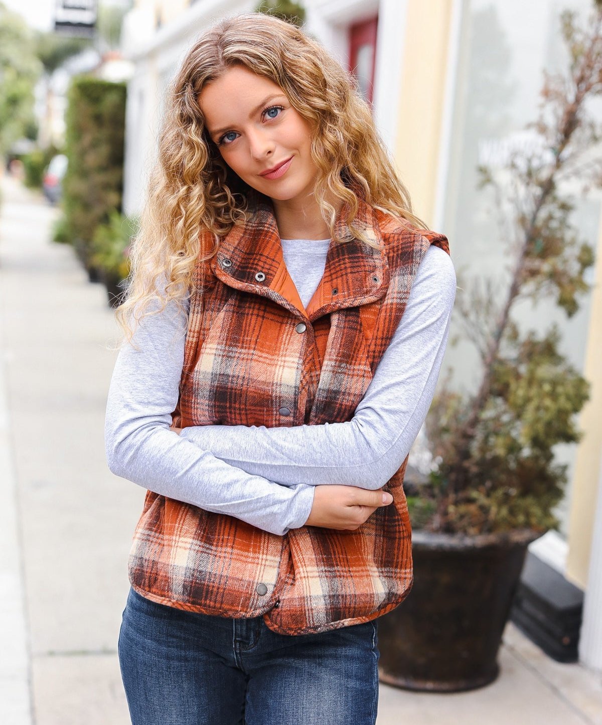 Put Together Plaid Quilted Puffer Vest