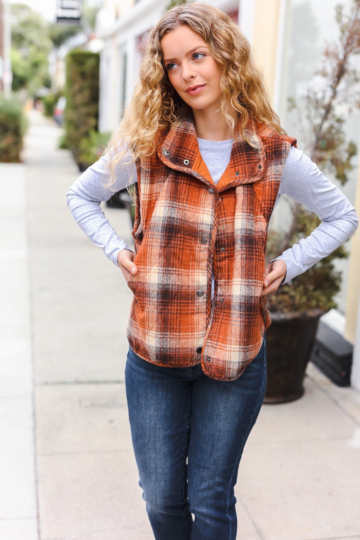 Put Together Plaid Quilted Puffer Vest