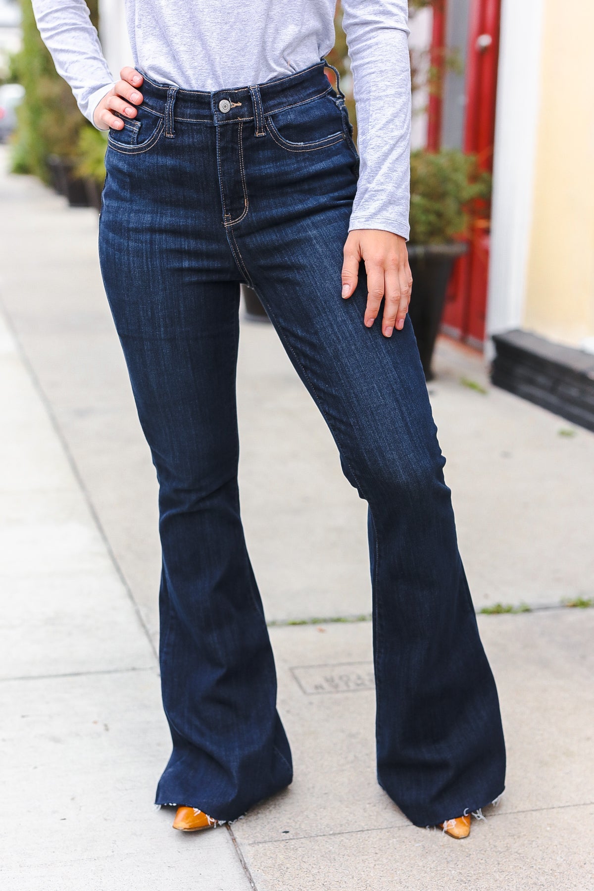 Blakely Dark Wash Raw Hem Jeans | Judy Blue