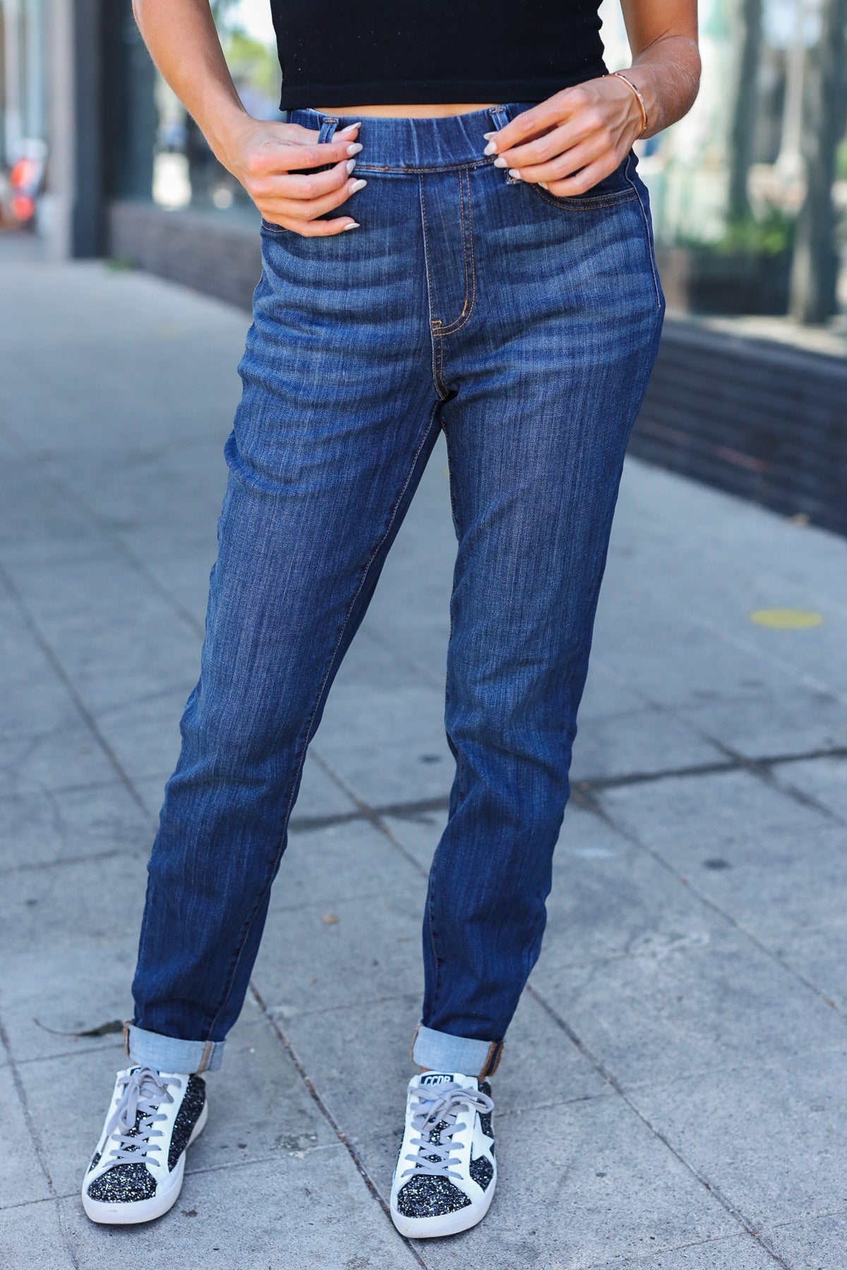 Rivka Pull-On Cuffed Slim Fit Jeans | Judy Blue