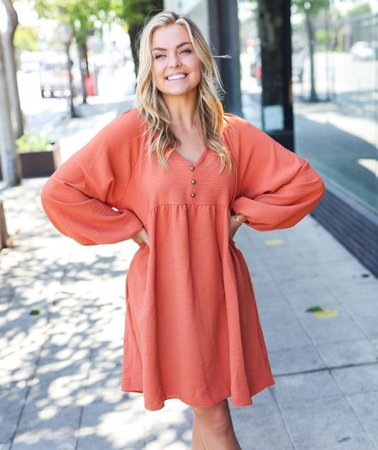 Beautiful You Waffle Babydoll Dress | Pumpkin