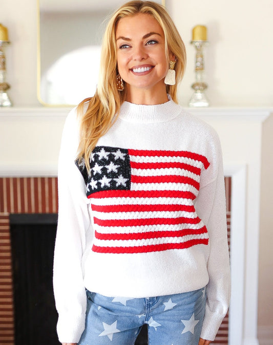 American Flag Oversized Knit Sweater