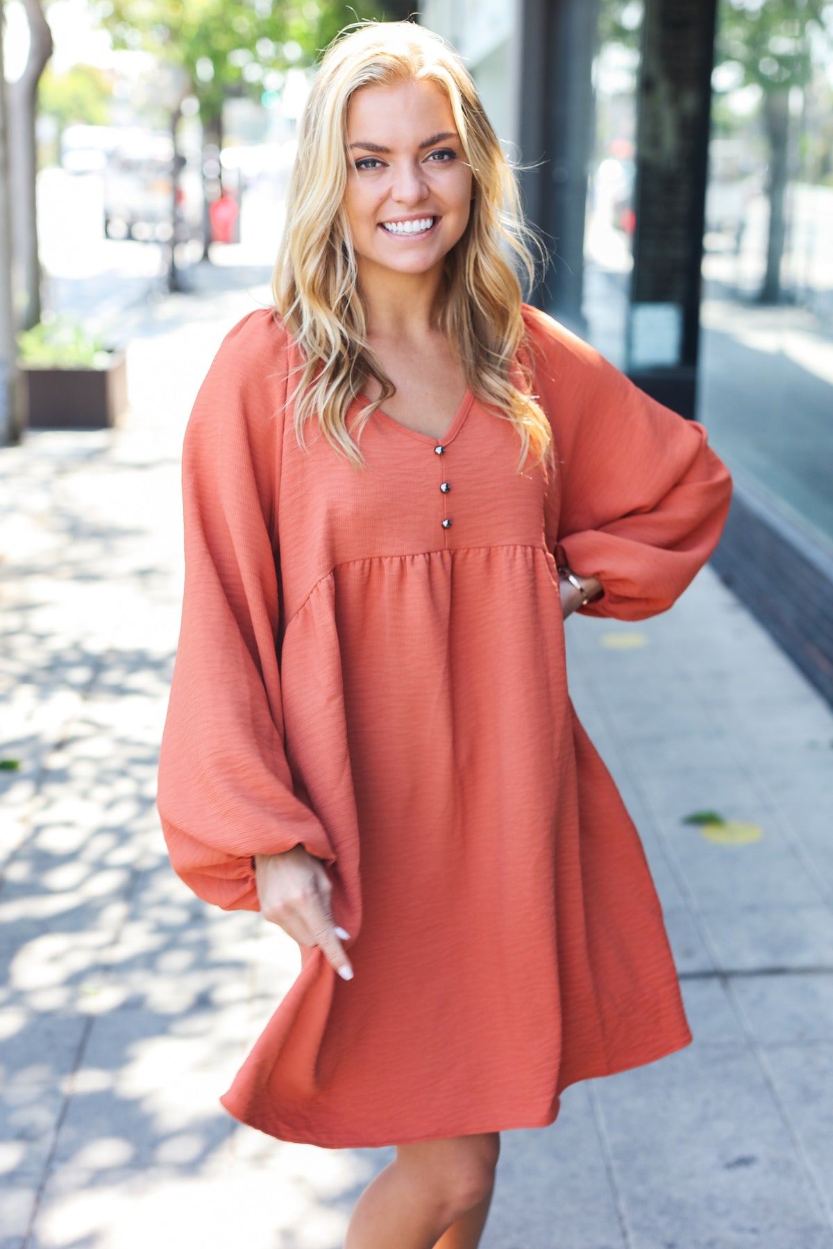 Beautiful You Waffle Babydoll Dress | Pumpkin