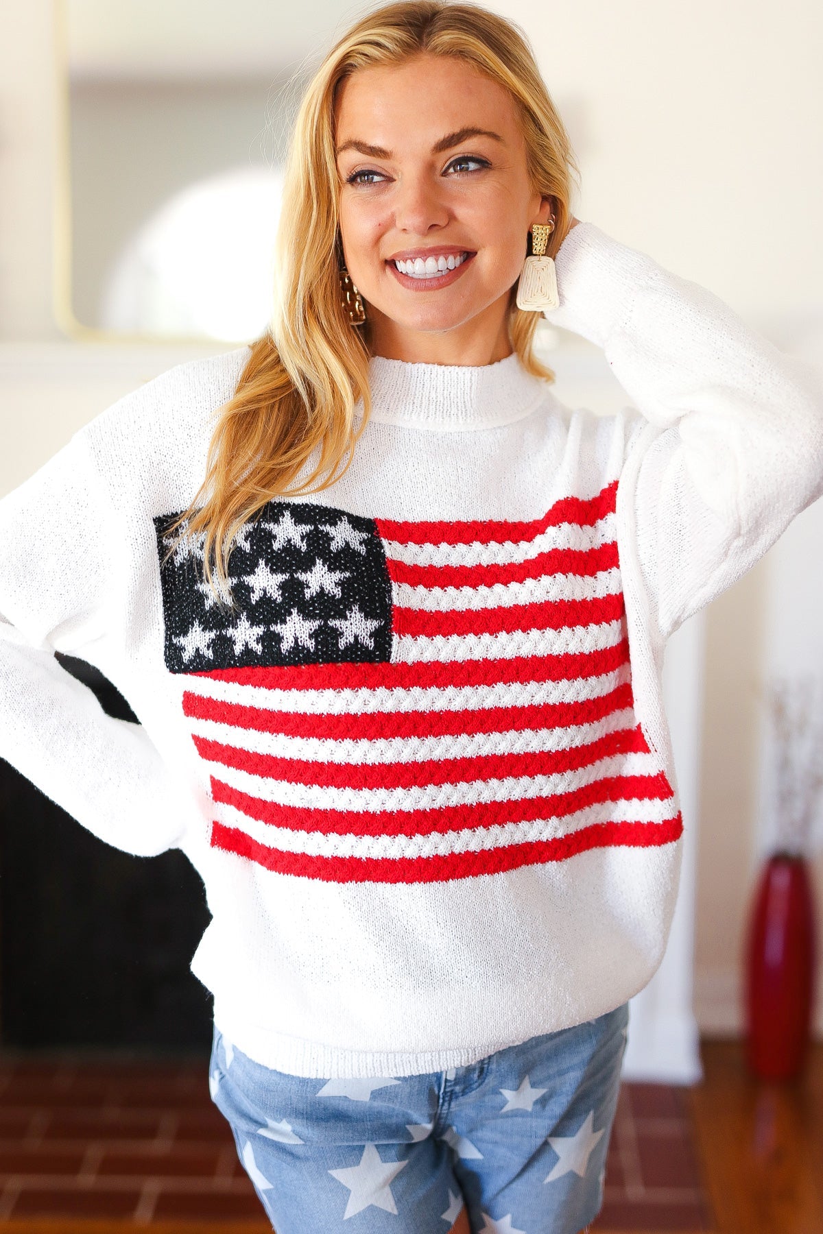 American Flag Oversized Knit Sweater