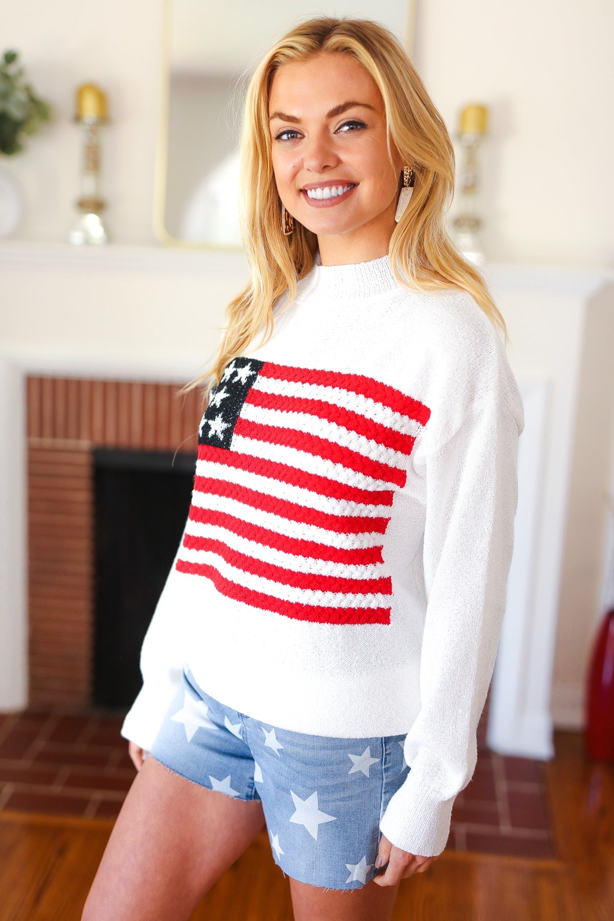 American Flag Oversized Knit Sweater