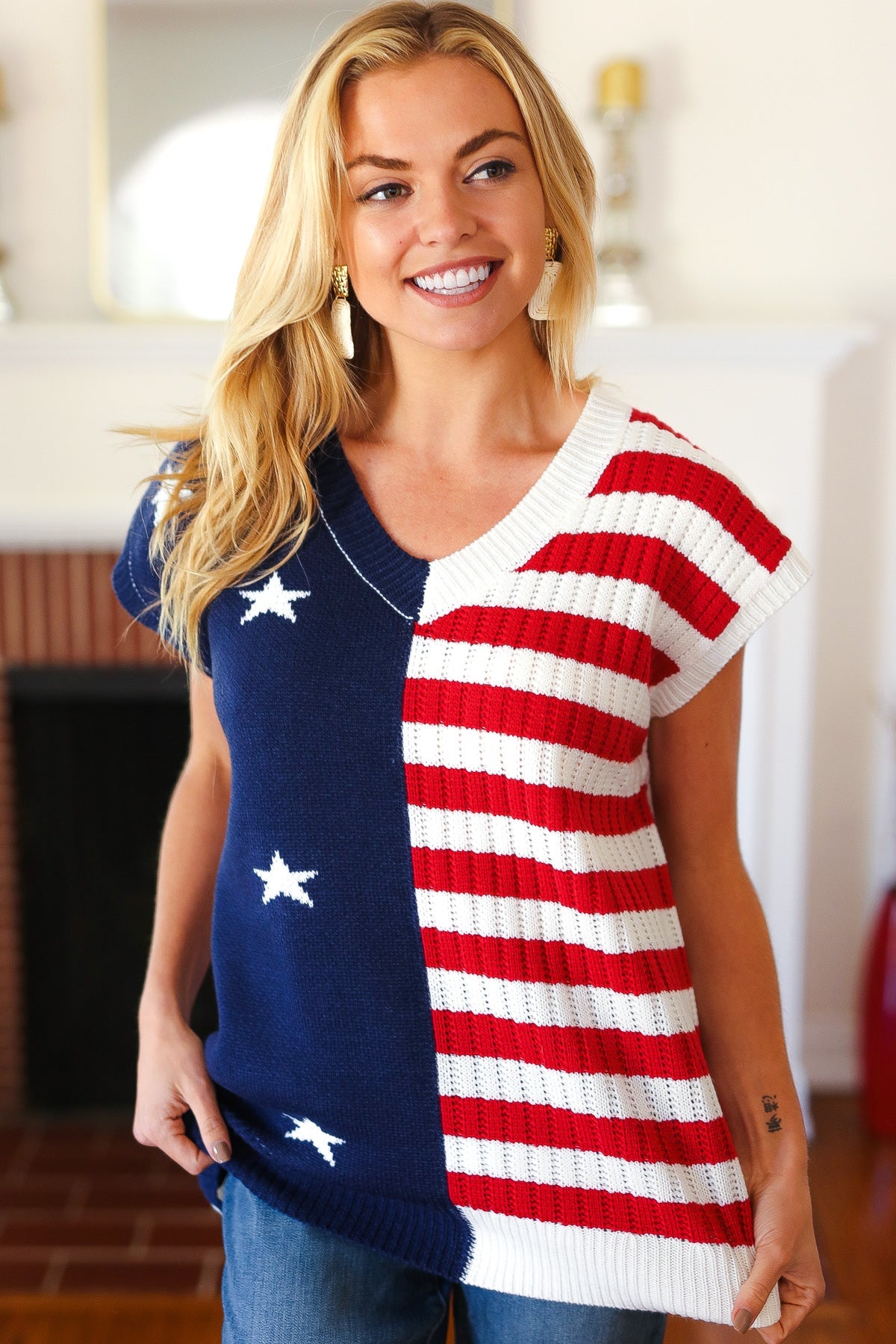 Stars & Stripes Americana Dolman Sweater Top