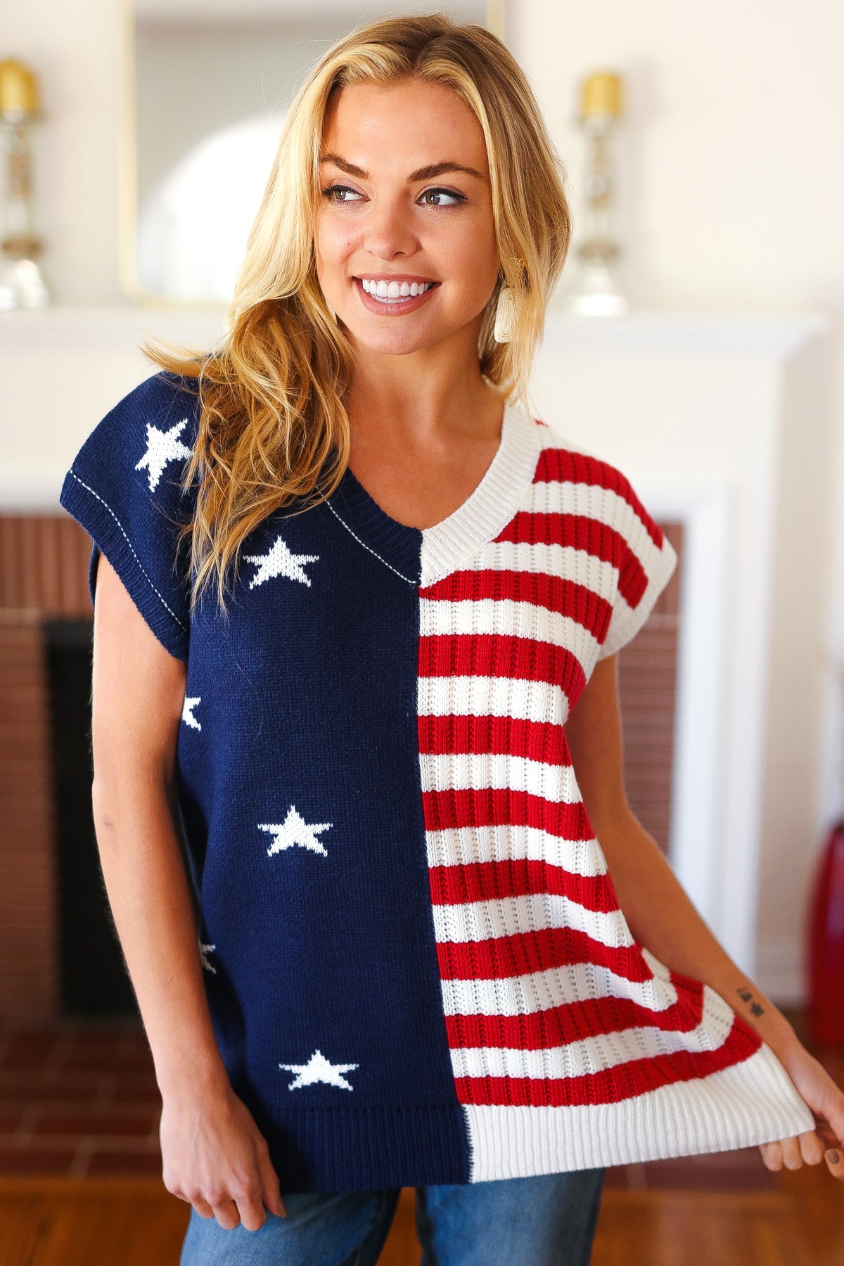 Stars & Stripes Americana Dolman Sweater Top