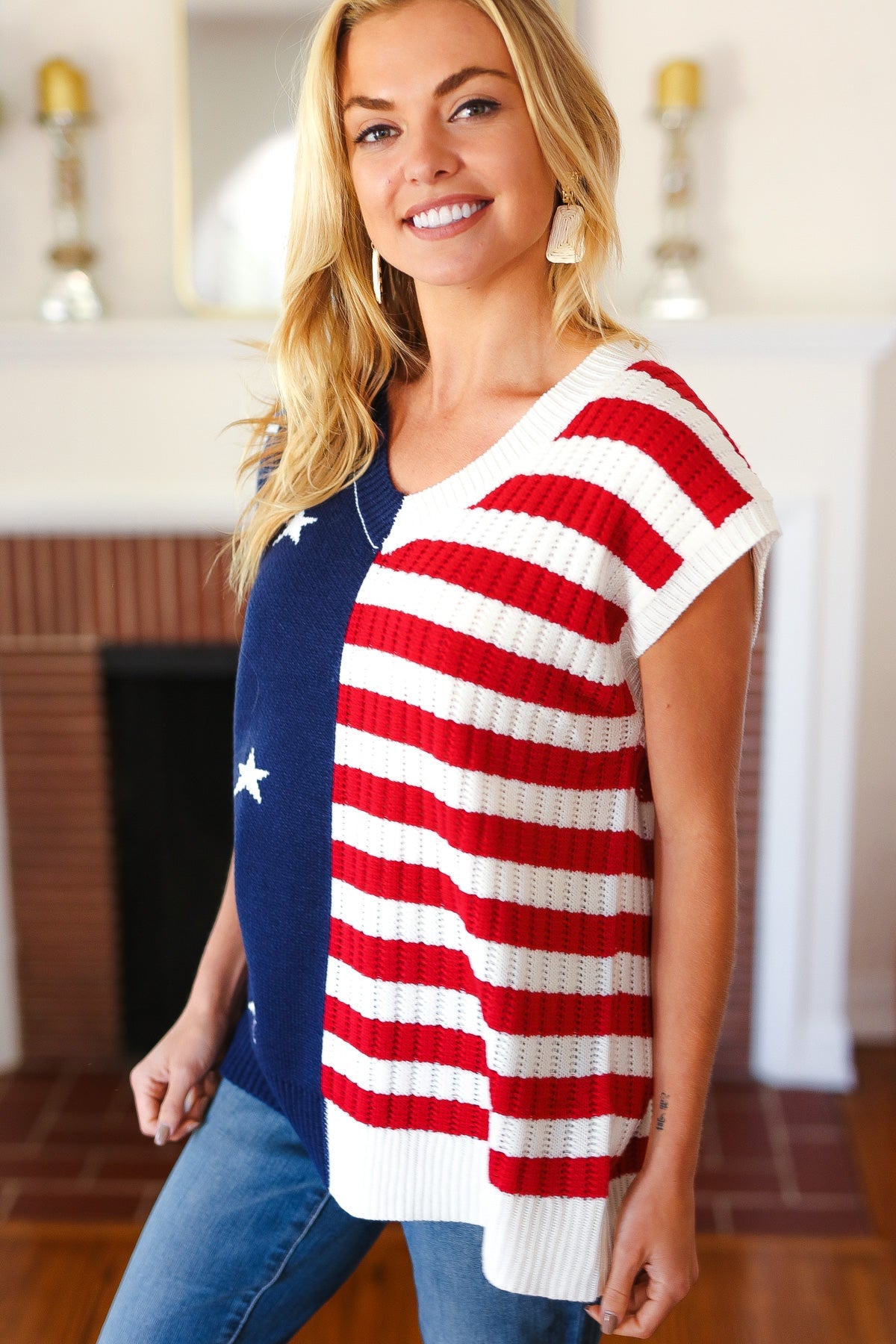 Stars & Stripes Americana Dolman Sweater Top