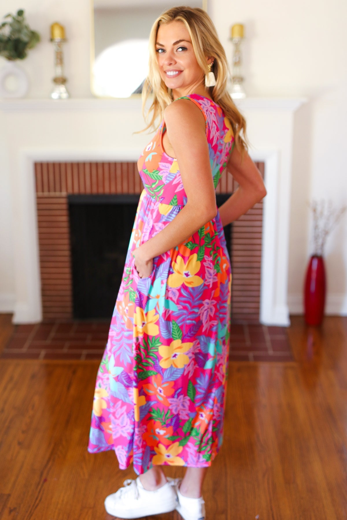 Diva Dreams Tropical Floral Fit & Flare Maxi Dress