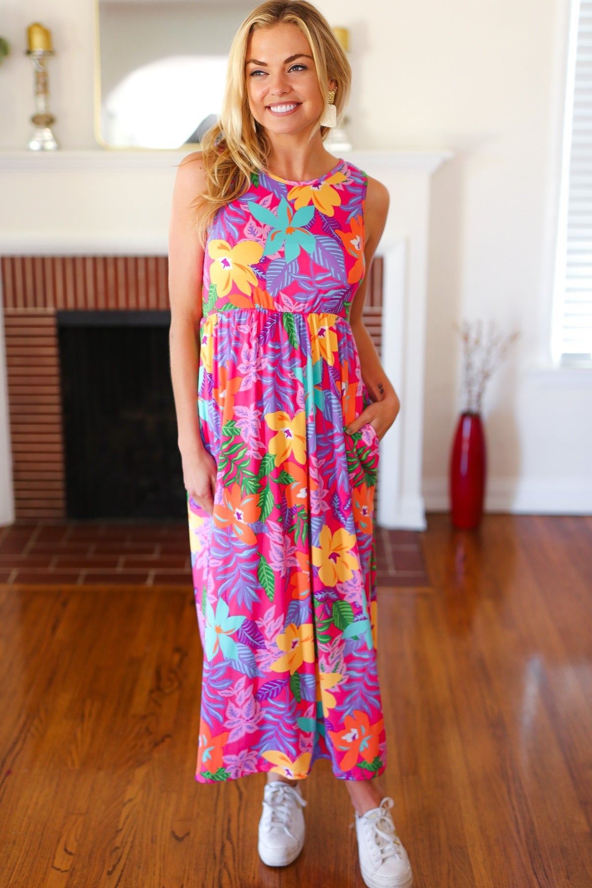 Diva Dreams Tropical Floral Fit & Flare Maxi Dress