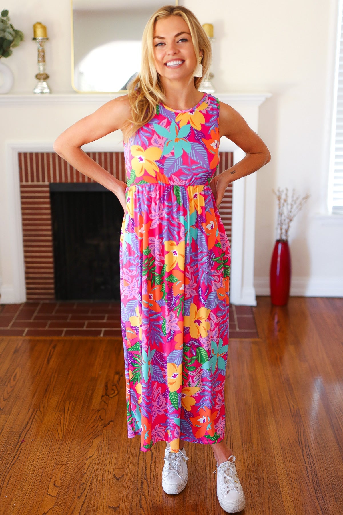 Diva Dreams Tropical Floral Fit & Flare Maxi Dress