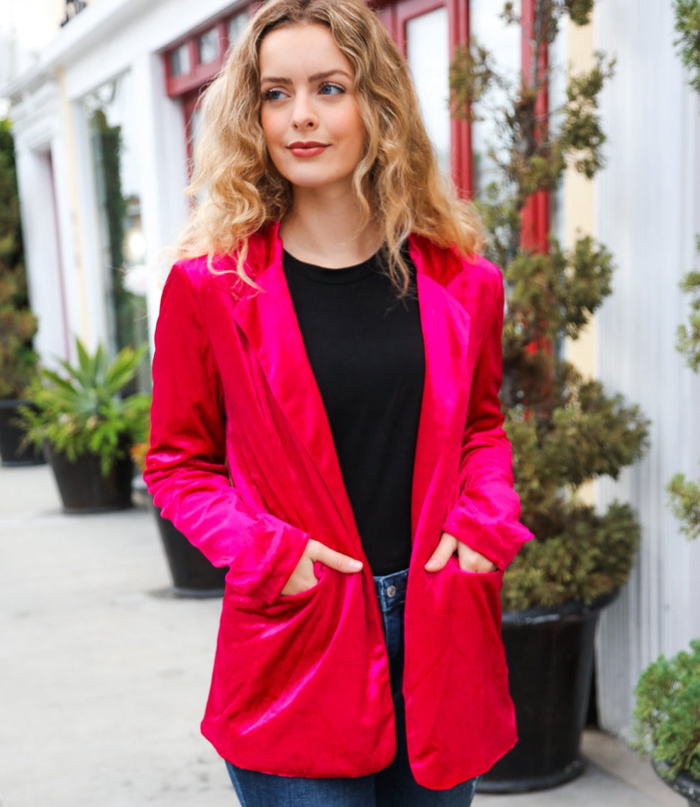 Dazzling Magenta Velvet Lapel Blazer