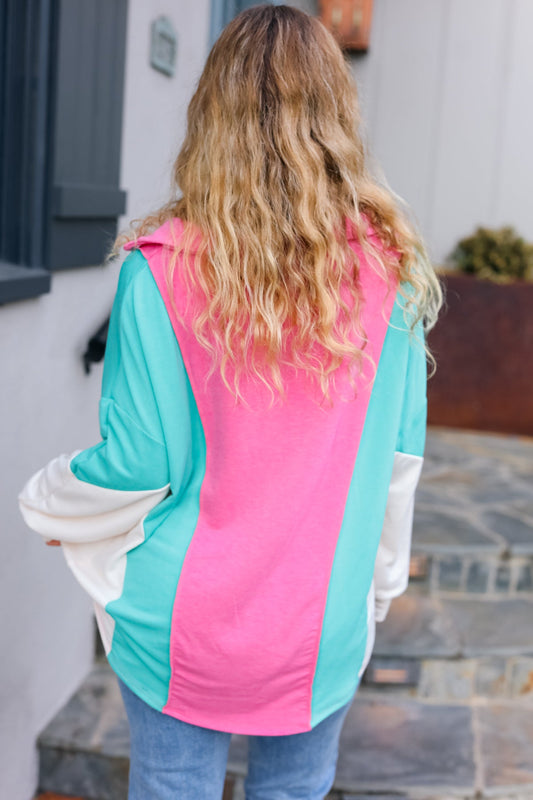 Stand Out Collared Terry Color Block Top