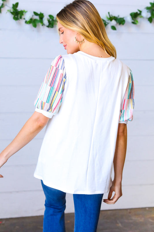 Vertical Striped Puff Sleeve Top