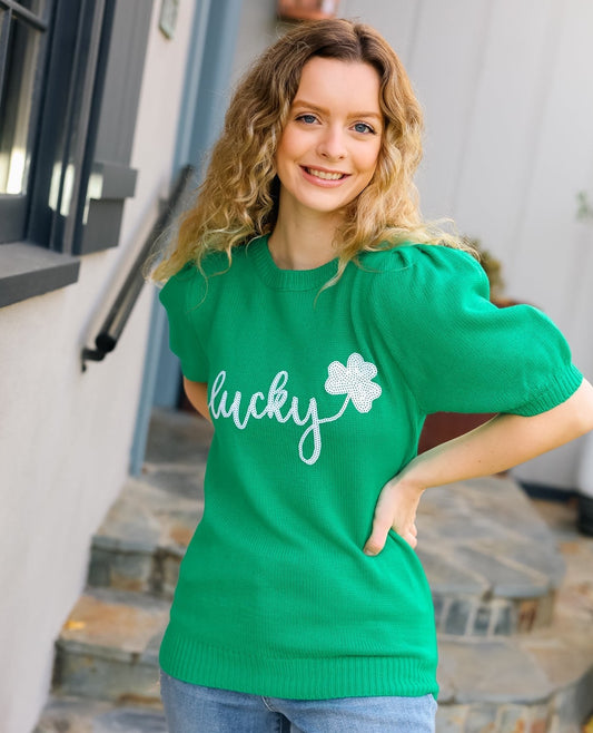 Lucky Lady Shamrock Sequin Top