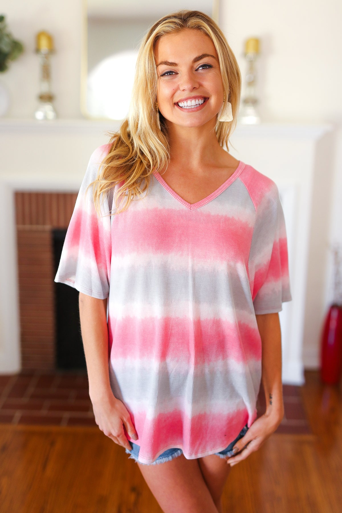 Pink Skies Tie-Dye Striped Terry Top