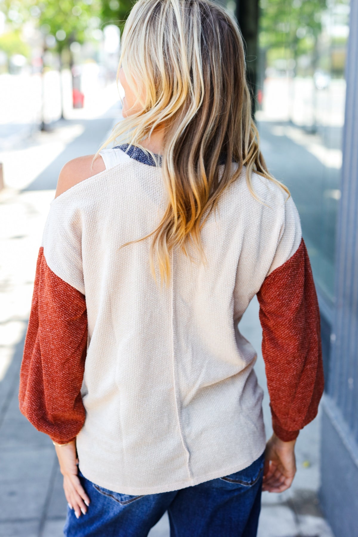 Oatmeal Cold-Shoulder Sweater