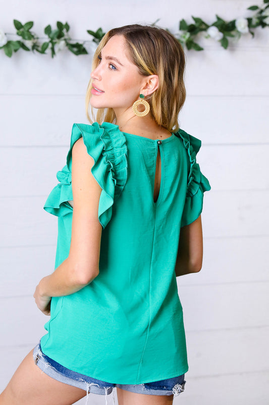 Double Ruffle Sleeve Crinkle Top