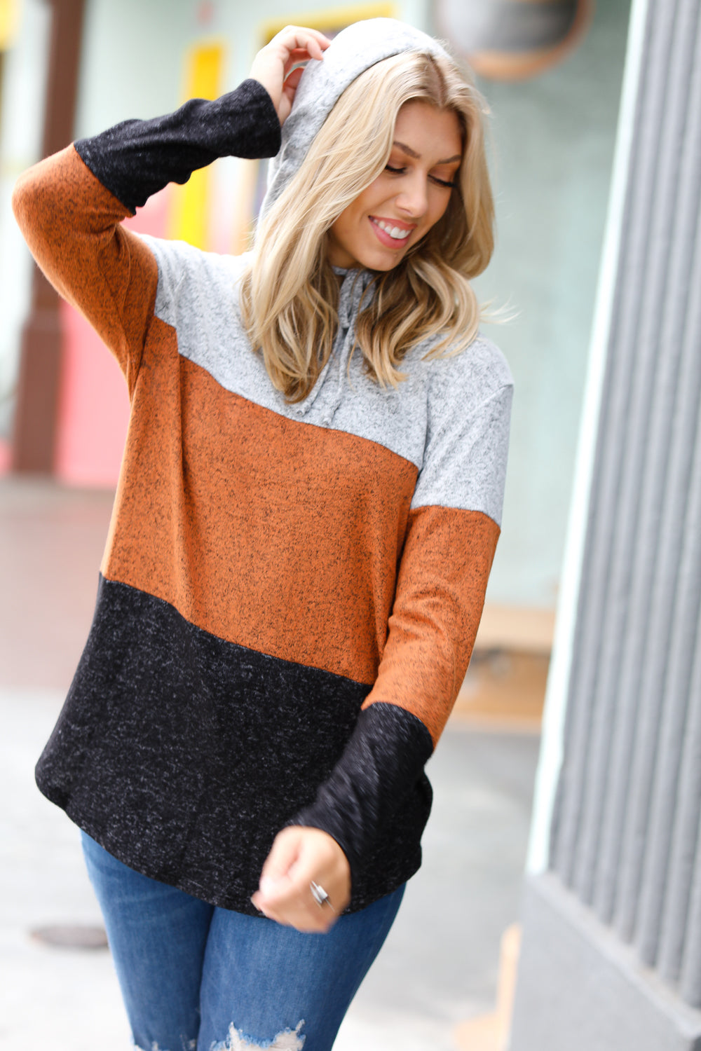 Dulce Color Block Hoodie Top