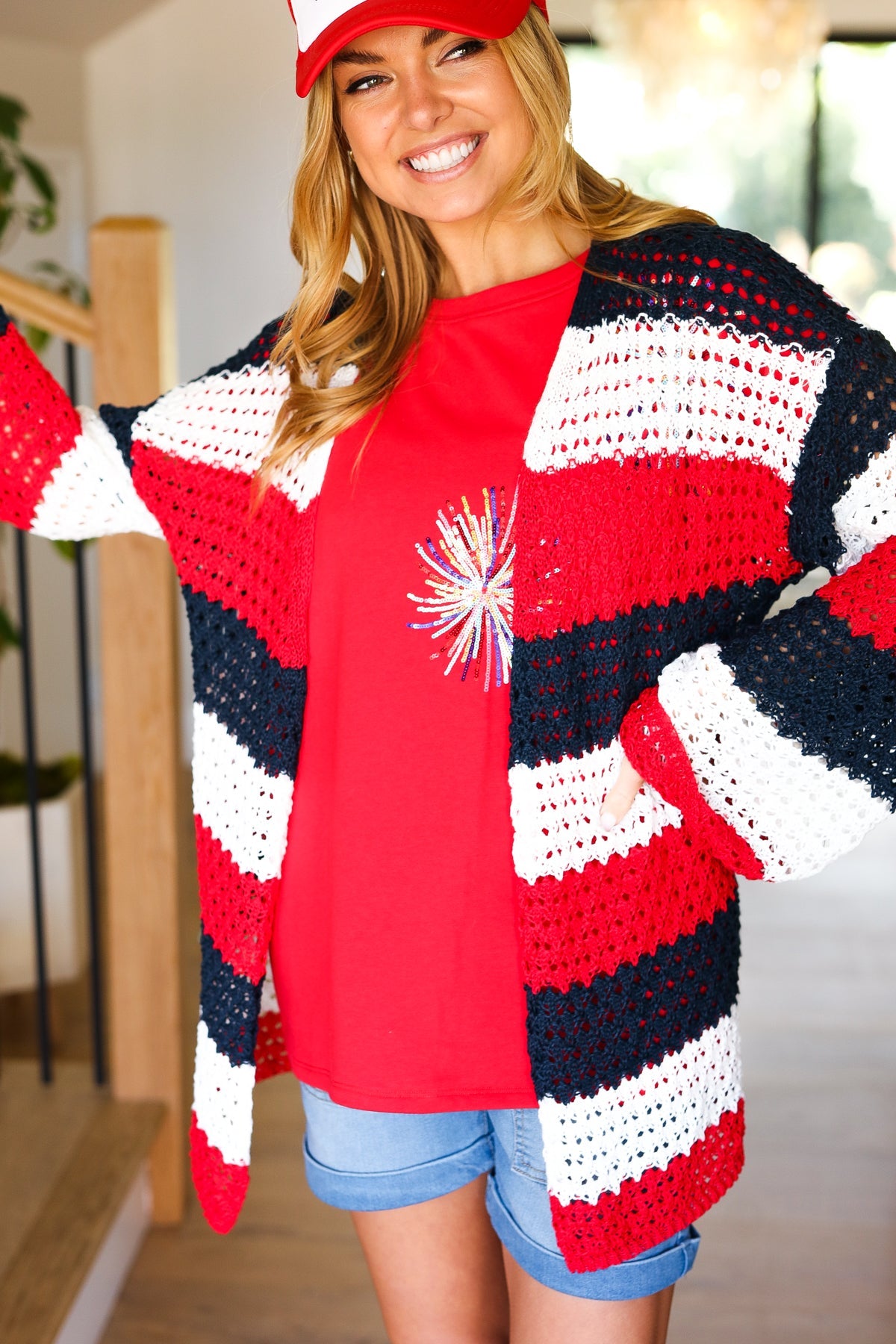 Simply Patriotic Striped Crochet Cardigan